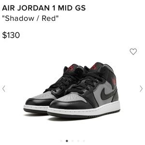 Youth Air Jordan 1 Mid Shadow/Red